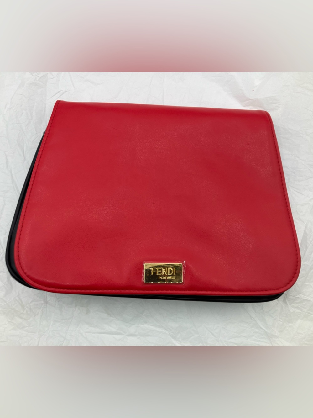 ❤️Fendi Red and black cosmetic bag perfumes with Gold Logo Plaque